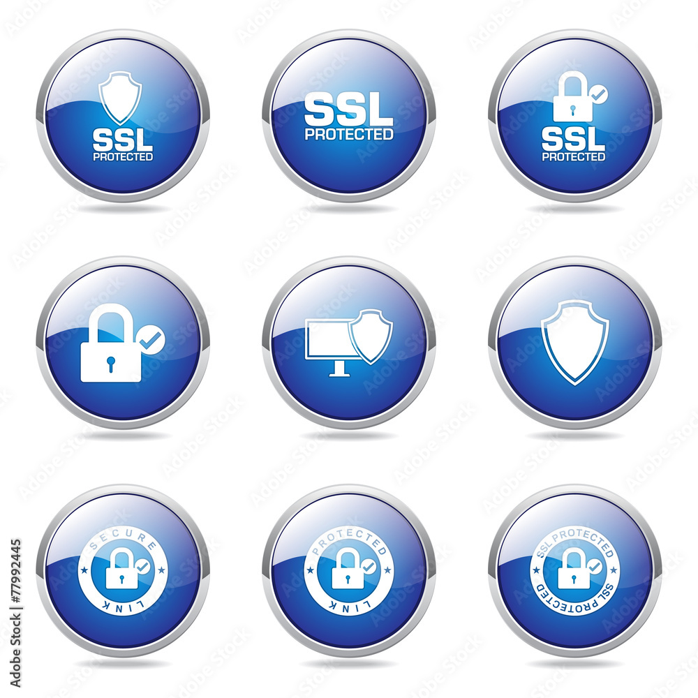 Protection Web Internet Blue Vector Button Icon Design Set Protection Web Internet Blue Vector Button Icon Design Set