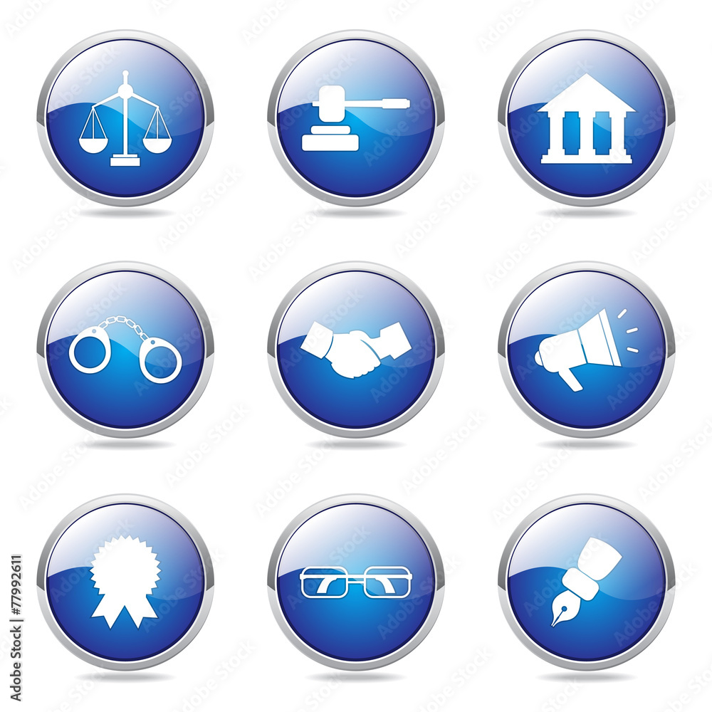 Law Sign Blue Vector Button Icon Design Set Law Sign Blue Vector Button Icon Design Set