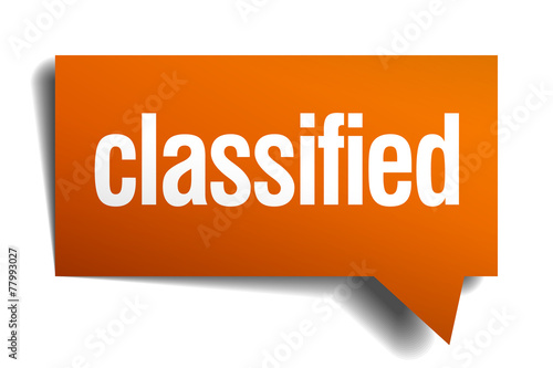 classified orange speech bubble isolated on white