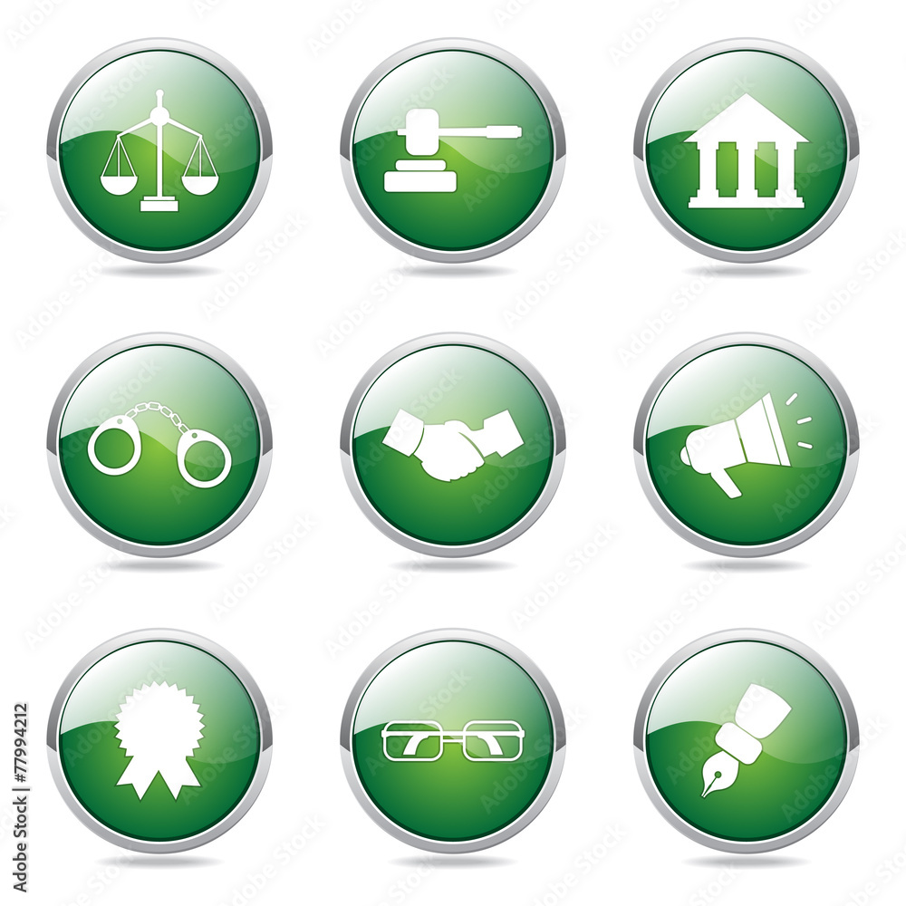 Law Sign Green Vector Button Icon Design Set Law Sign Green Vector Button Icon Design Set