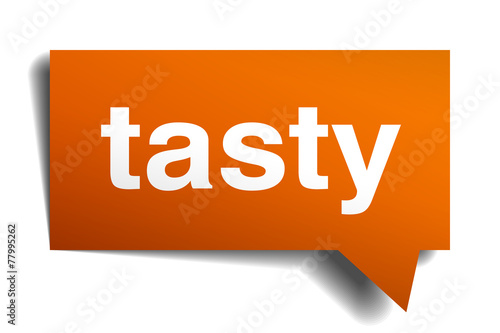 tasty orange speech bubble isolated on white