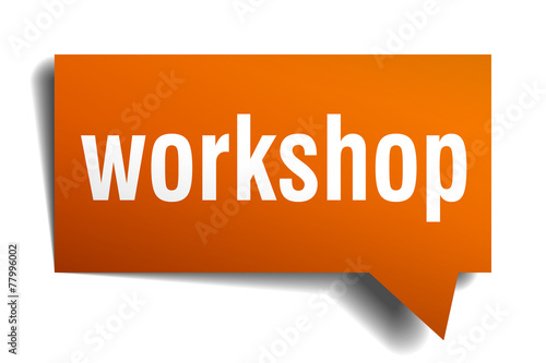 workshop orange speech bubble isolated on white