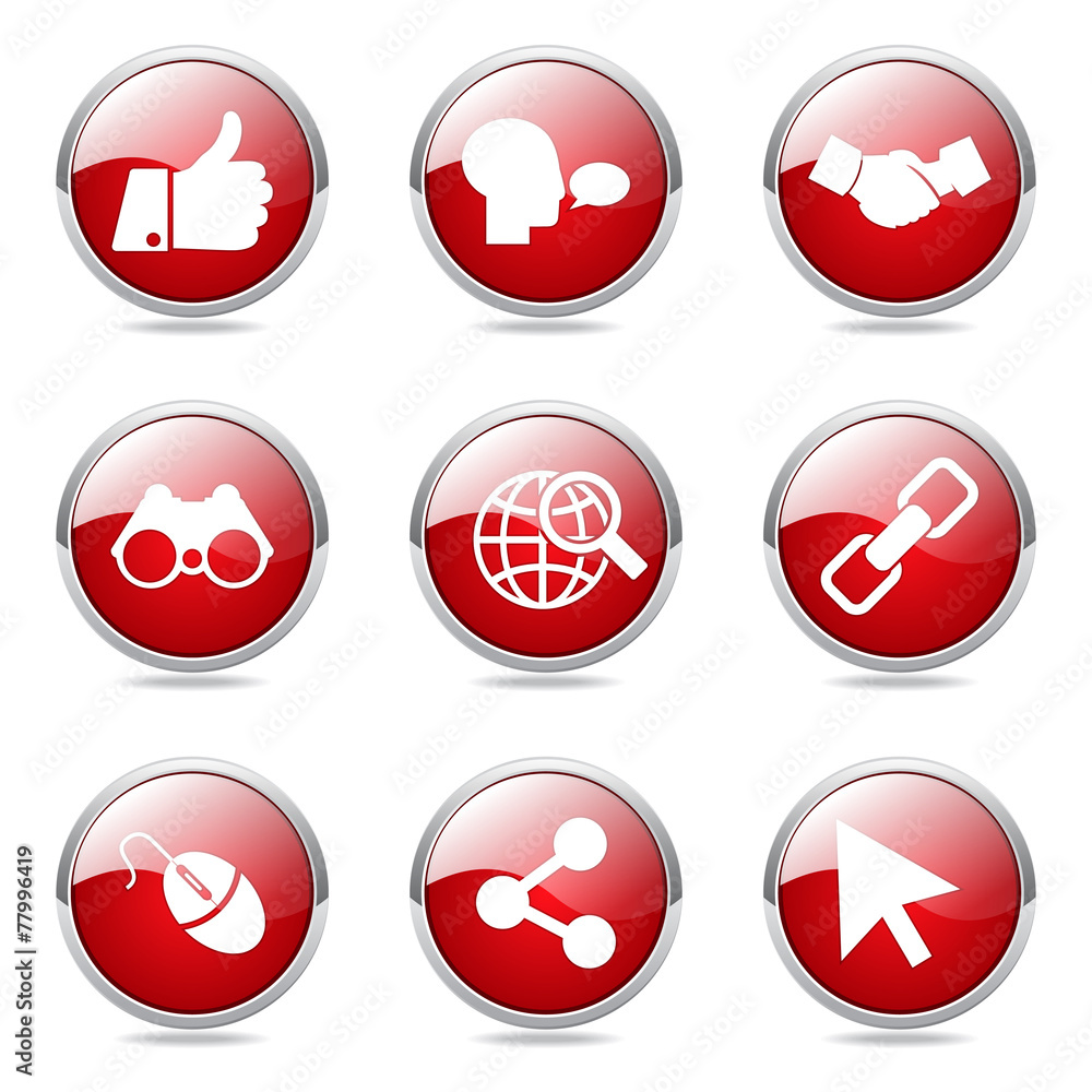 Social Internet Red Vector Button Icon Design Set Social Internet Red Vector Button Icon Design Set