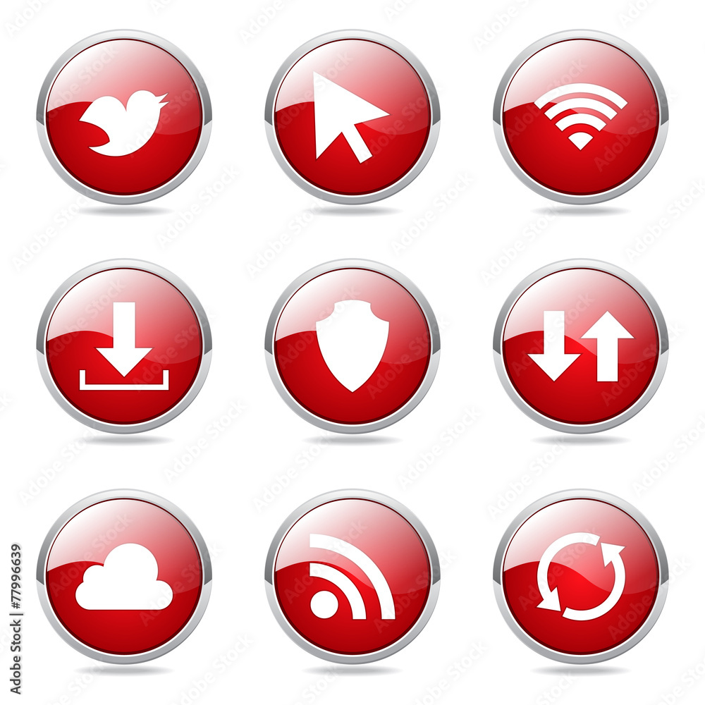 Web Internet Social Red Vector Button Icon Design Set Web Internet Social Red Vector Button Icon Design Set