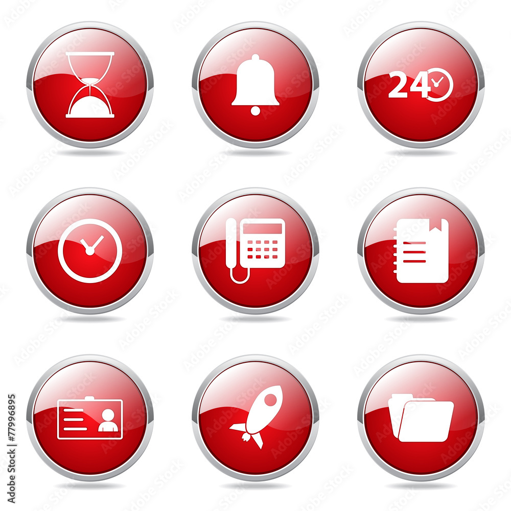 Time Duration Red Vector Button Icon Design Set Time Duration Red Vector Button Icon Design Set