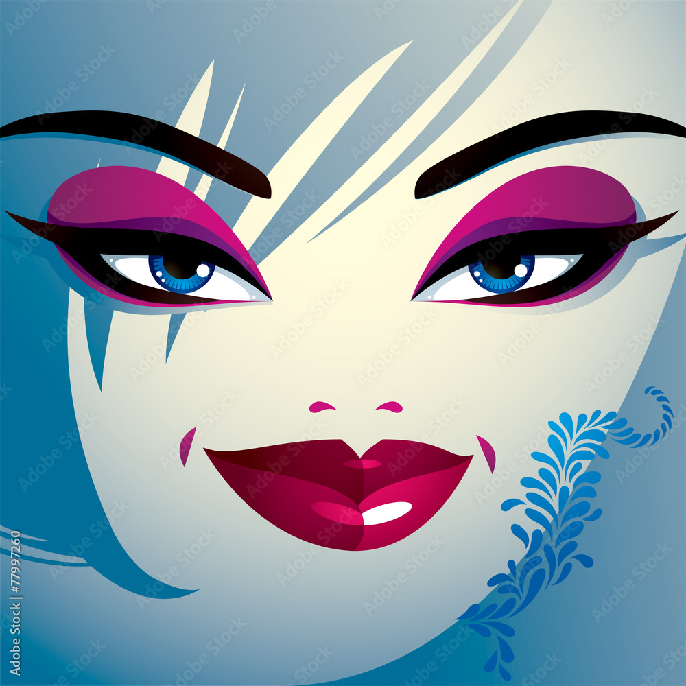 Coquette woman eyes and lips, stylish makeup and hairdo. People Coquette woman eyes and lips, stylish makeup and hairdo. People
