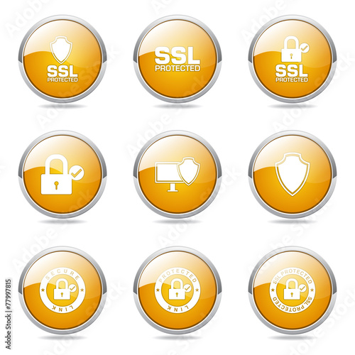 Protection Web Internet Yellow Vector Button Icon Design Set