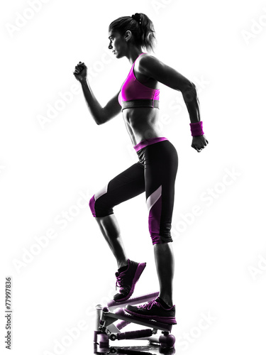 woman fitness stepper  exercises silhouette #77997836