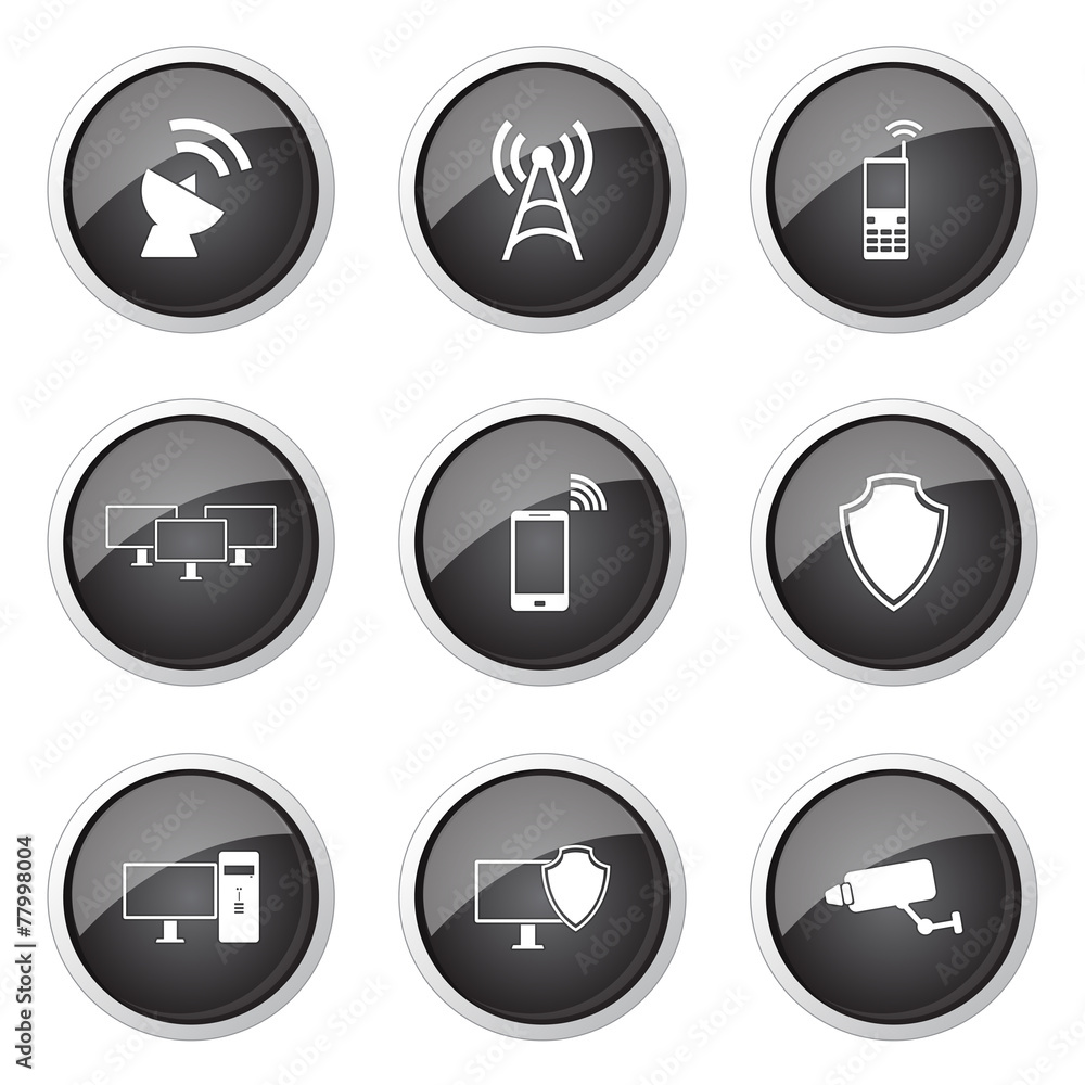 Telecom Communication Black Vector Button Icon Design Set Telecom Communication Black Vector Button Icon Design Set