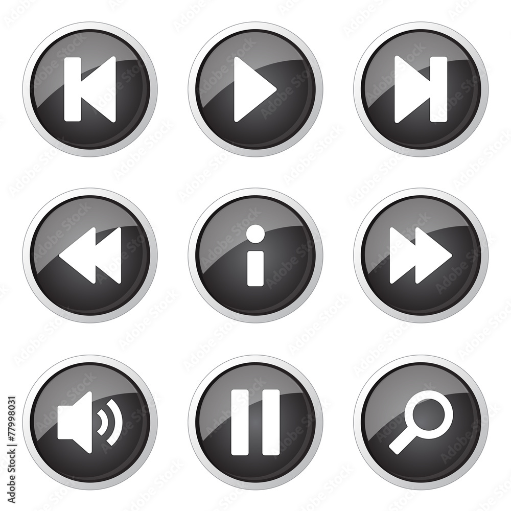 Multimedia Controller Black Vector Button Icon Design Set Multimedia Controller Black Vector Button Icon Design Set