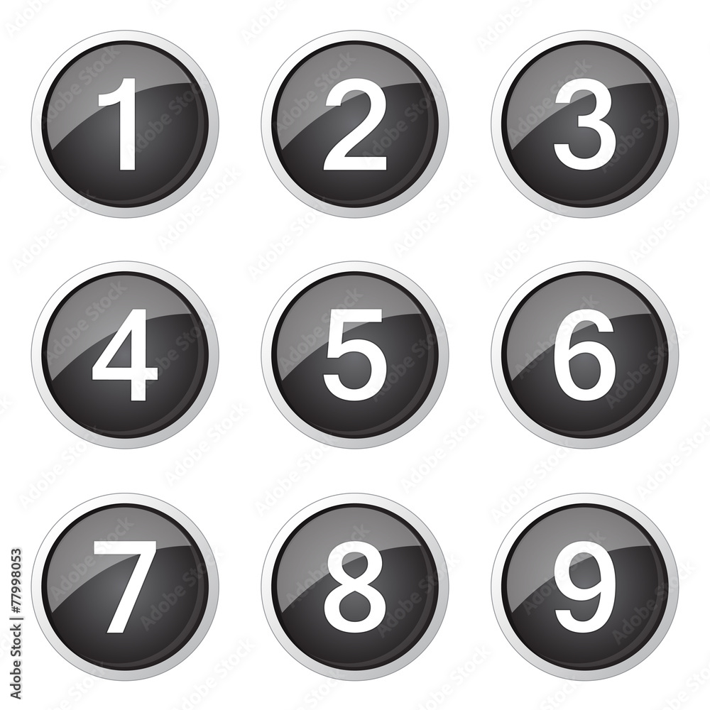 Numbers Counting Black Vector Button Icon Design Set Numbers Counting Black Vector Button Icon Design Set