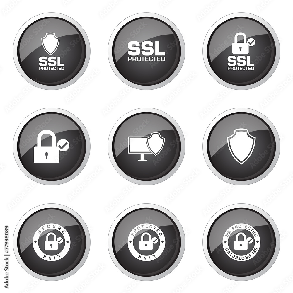 Protection Web Internet Black Vector Button Icon Design Set Protection Web Internet Black Vector Button Icon Design Set