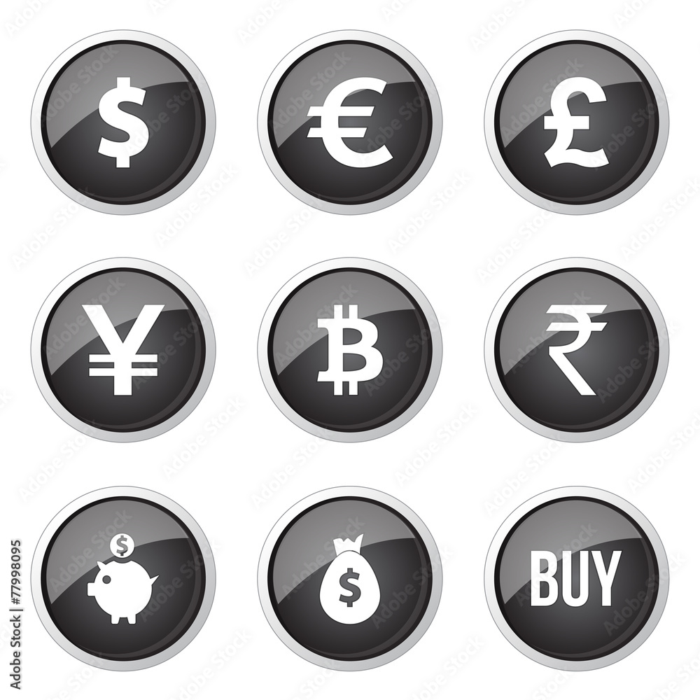 Currency Sign Black Vector Button Icon Design Set Currency Sign Black Vector Button Icon Design Set