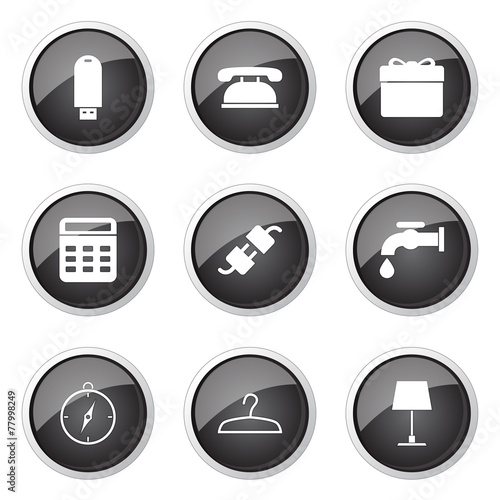 House Equipments Black Vector Button Icon Design Set