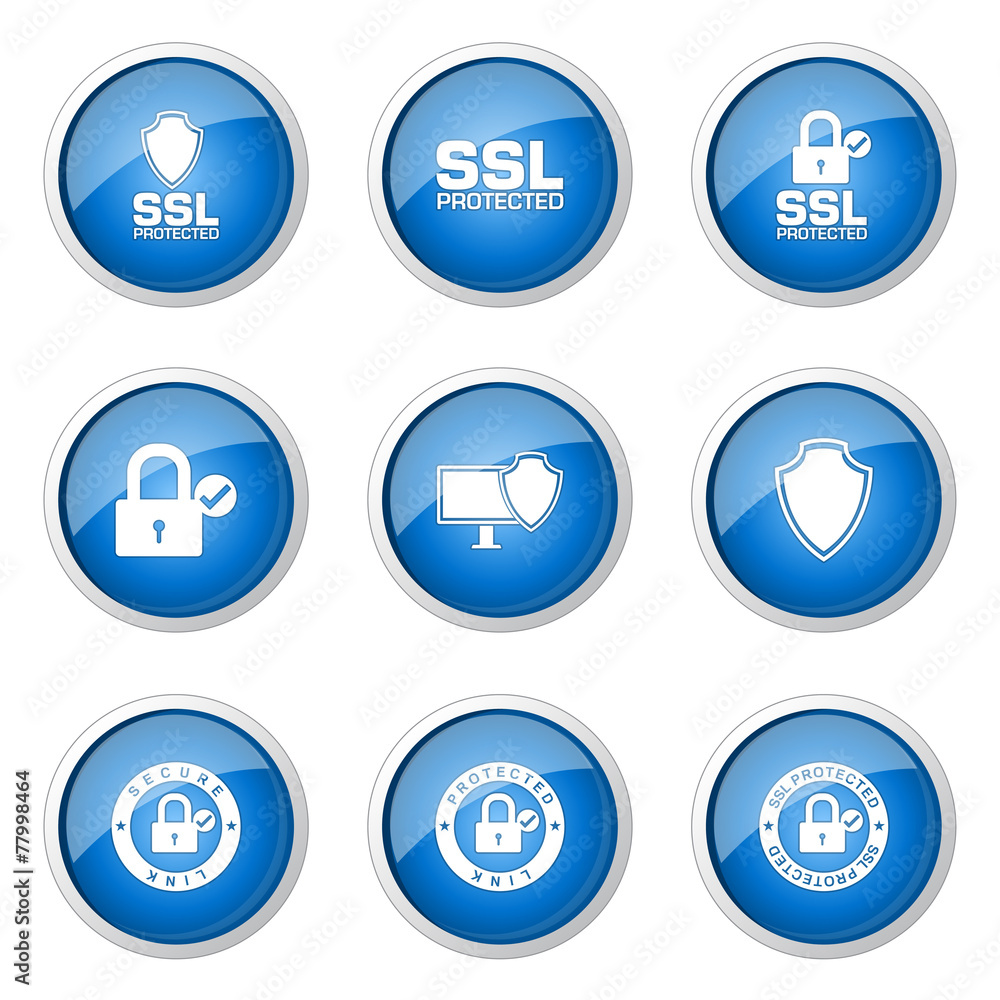 Protection Web Internet Blue Vector Button Icon Design Set
