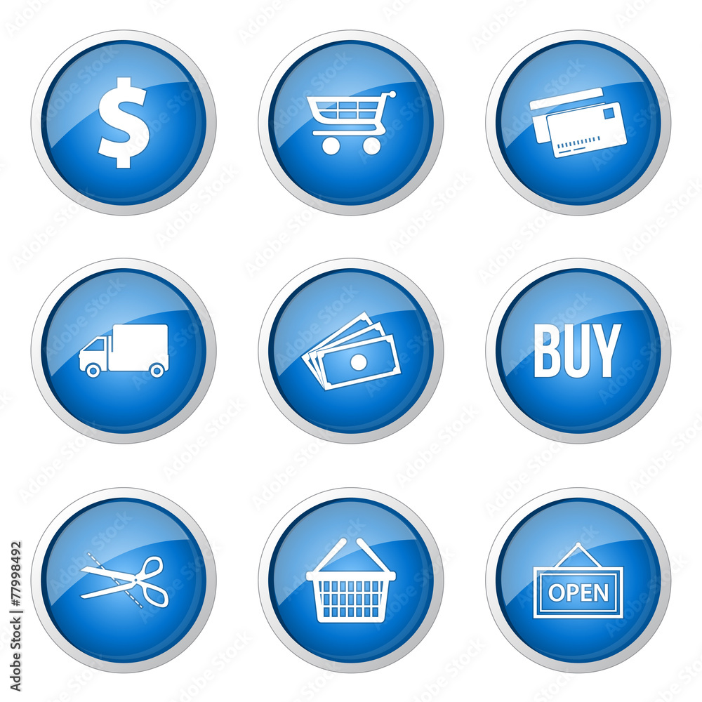 Shopping Sign Blue Vector Button Icon Design Set Shopping Sign Blue Vector Button Icon Design Set