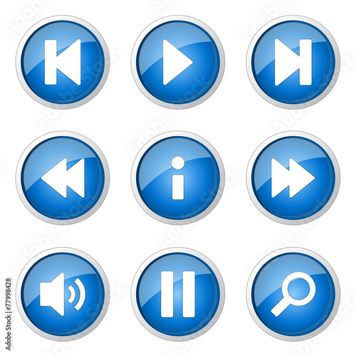 Free Download Multimedia Controller Blue Vector Button Icon Design Set - GFXLoad