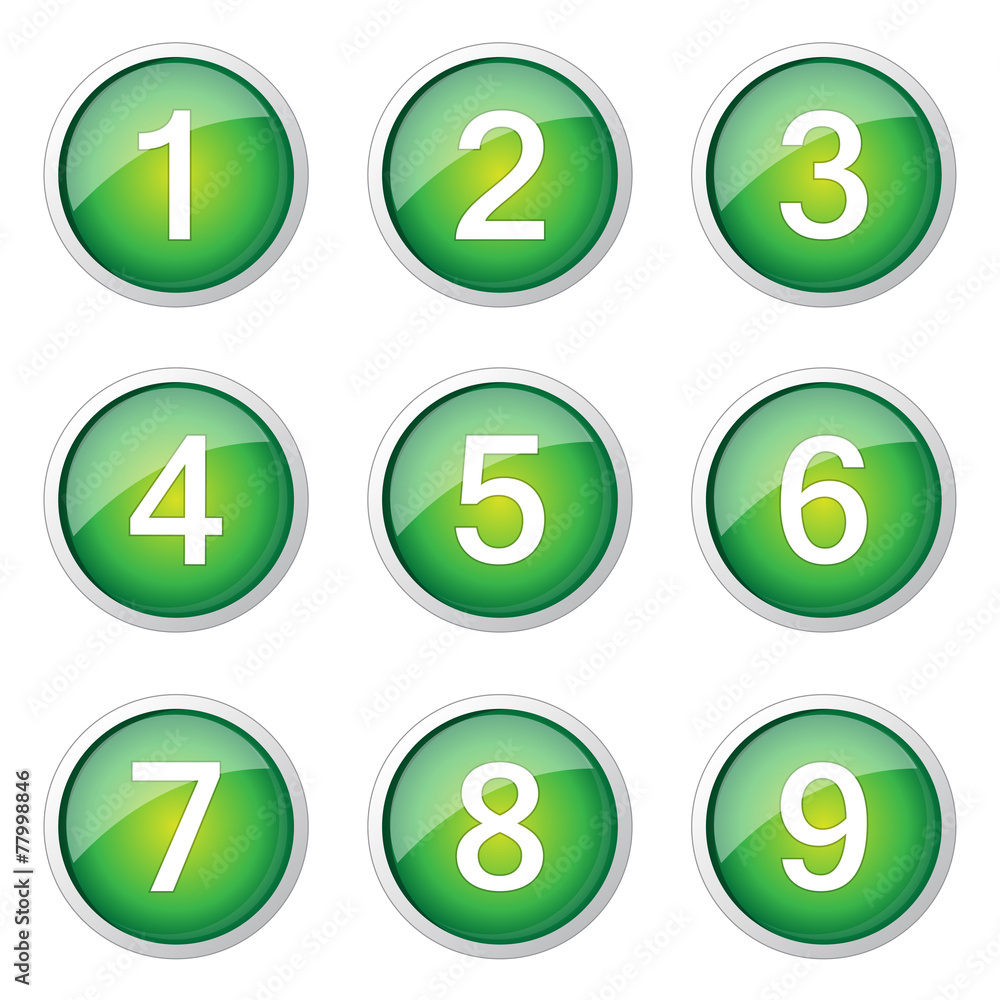 Numbers Counting Green Vector Button Icon Design Set Numbers Counting Green Vector Button Icon Design Set