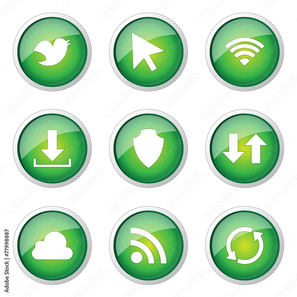 Web Internet Social Green Vector Button Icon Design Set Web Internet Social Green Vector Button Icon Design Set