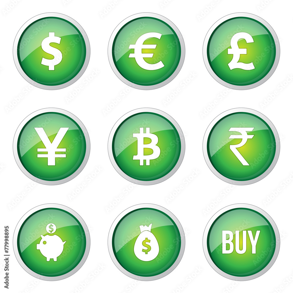 Currency Sign Green Vector Button Icon Design Set Currency Sign Green Vector Button Icon Design Set