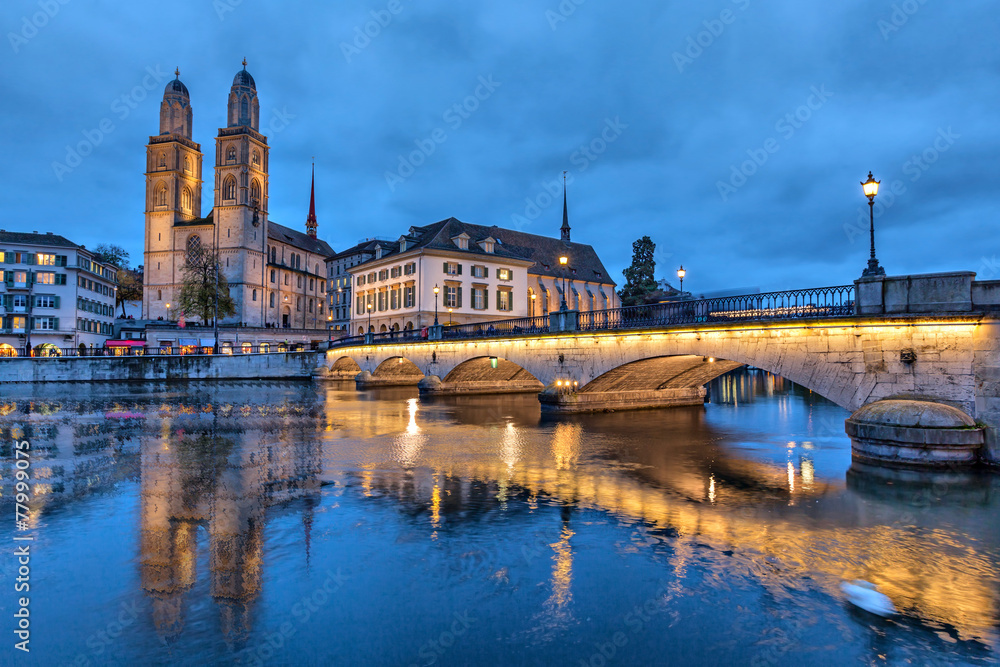 Munsterbrucke and Grossmunster church, Zurich