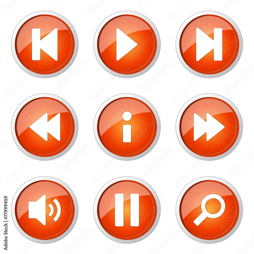 Multimedia Controller Orange Vector Button Icon Design Set Multimedia Controller Orange Vector Button Icon Design Set