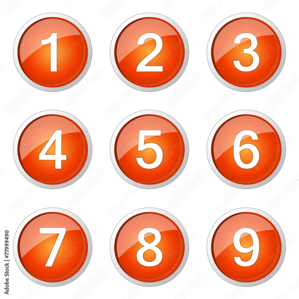 Numbers Counting Orange Vector Button Icon Design Set Numbers Counting Orange Vector Button Icon Design Set