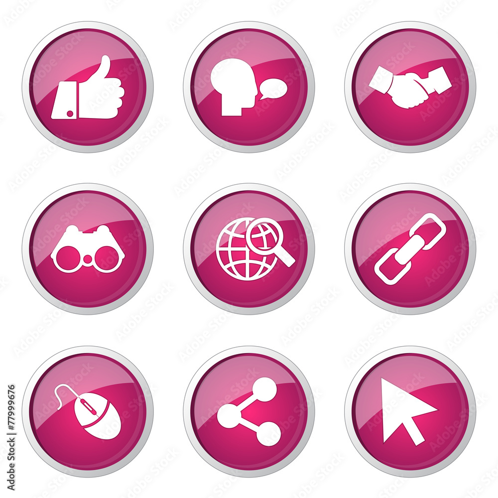 Social Internet Pink Vector Button Icon Design Set