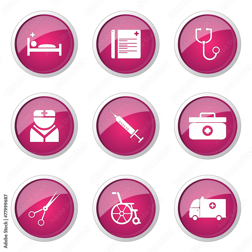 Hospital Health Pink Vector Button Icon Design Set Hospital Health Pink Vector Button Icon Design Set