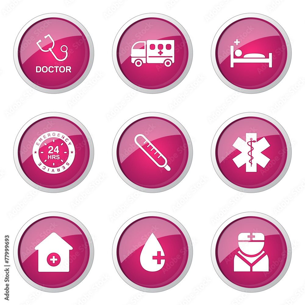 Hospital Health Pink Vector Button Icon Design Set 2