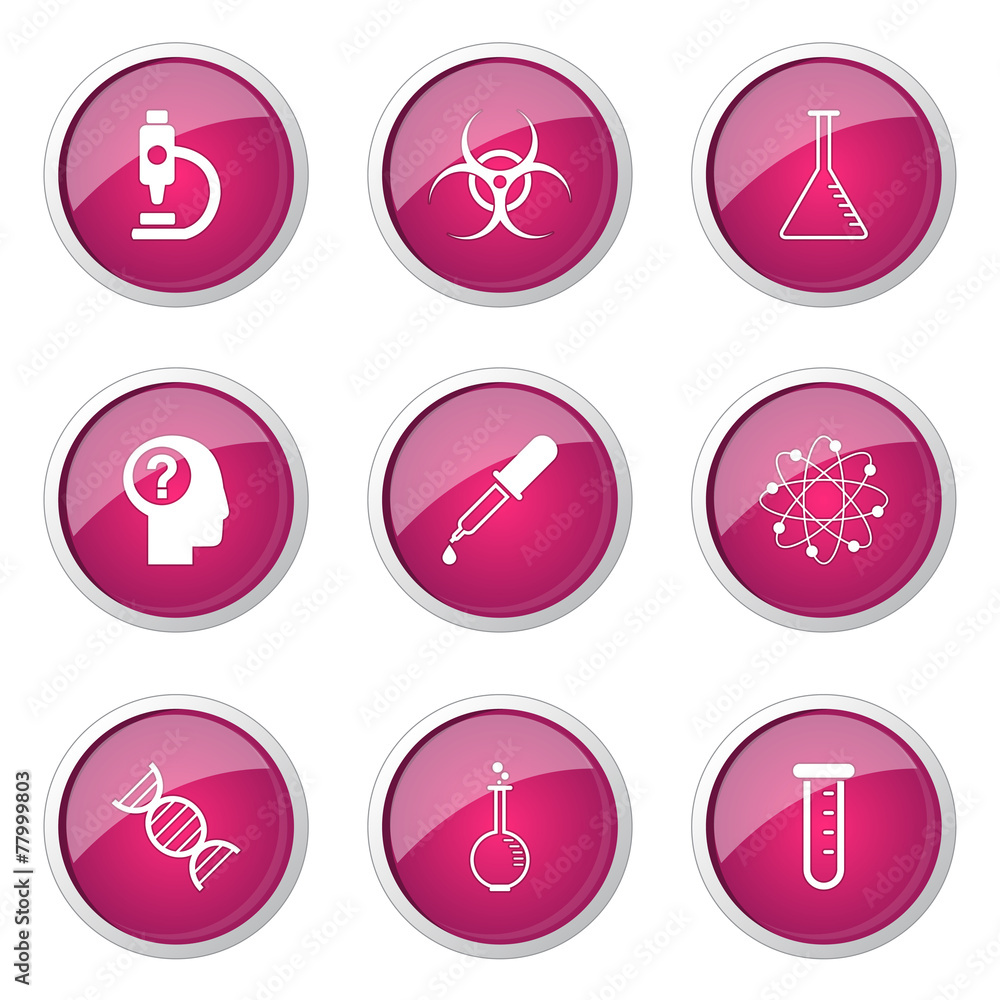 Science Instruments Pink Vector Button Icon Design Set Science Instruments Pink Vector Button Icon Design Set