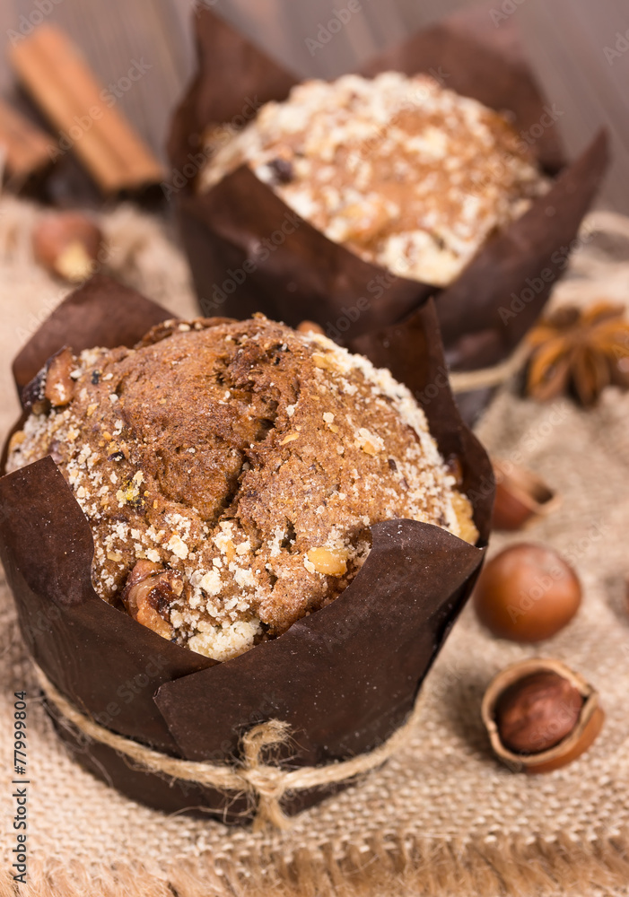 Fototapeta premium Two muffin with nuts