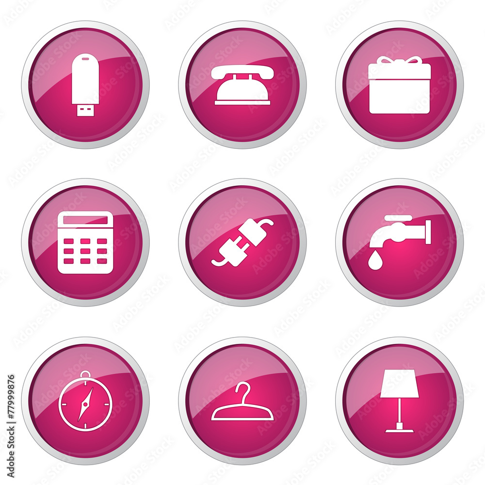 House Equipments Pink Vector Button Icon Design Set House Equipments Pink Vector Button Icon Design Set