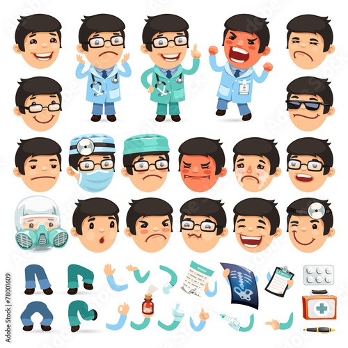 Set of Cartoon Doctor Character for Your Design or Aanimation