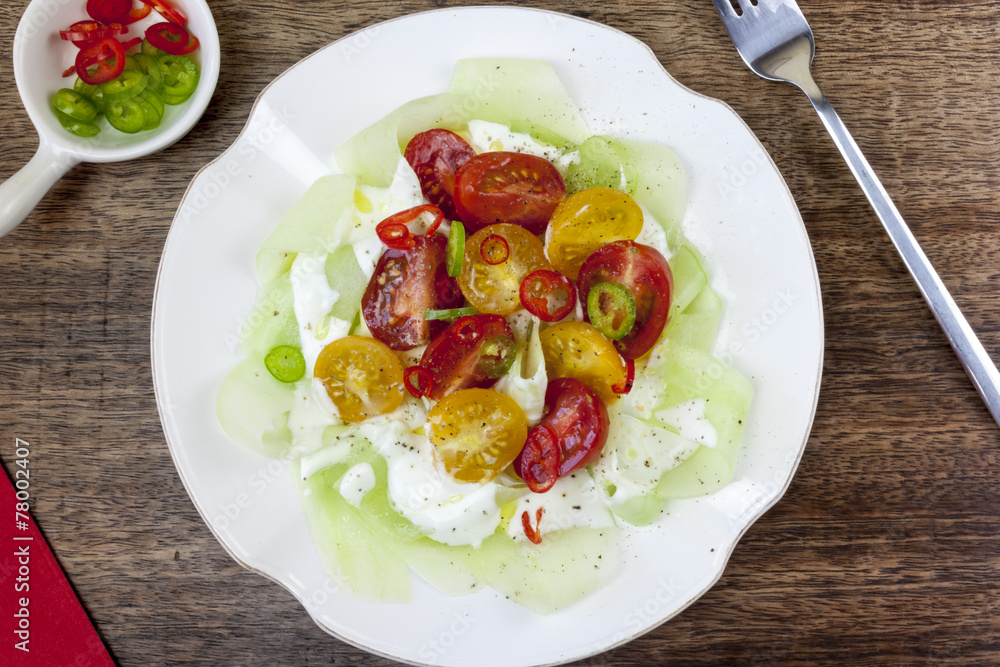 Fresh salad with cucumber, chili and yogurt Fresh salad with cucumber, chili and yogurt