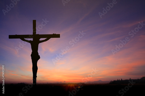 Wallpaper Mural Silhouette of Jesus with Cross over rainbow sunset concept for religion, worship, Christmas, Good Friday,  Easter, Jesus he is risen, Thanksgiving prayer and praise, promise Torontodigital.ca