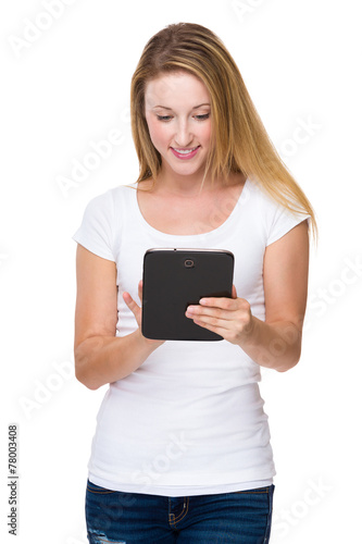 Caucasian Woman use of tablet
