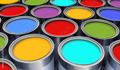 the metal cans with colorful paint