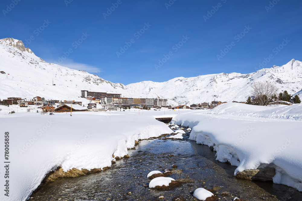 Tignes village in winter