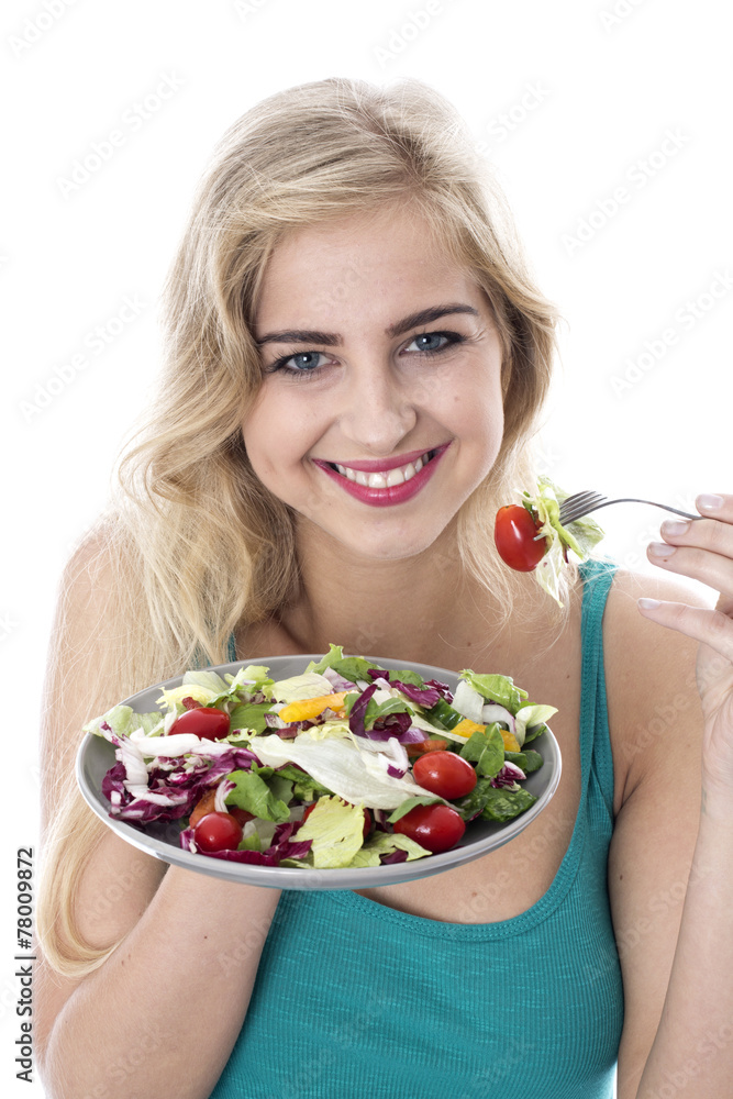 Model Released. Attractive Happy Young Woman Eating Salad Model Released. Attractive Happy Young Woman Eating Salad