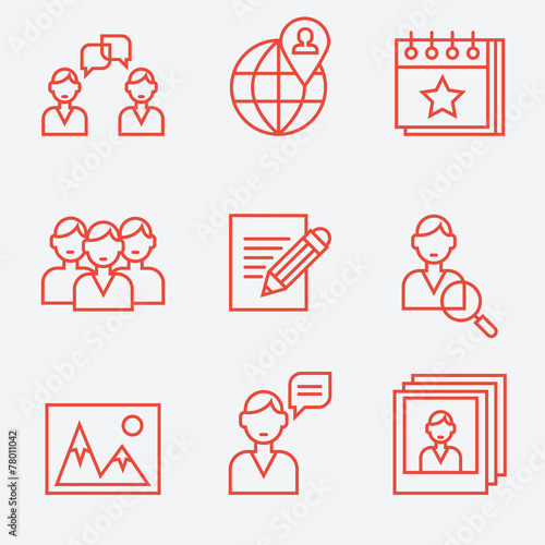 Social media icons, thin line style, flat design