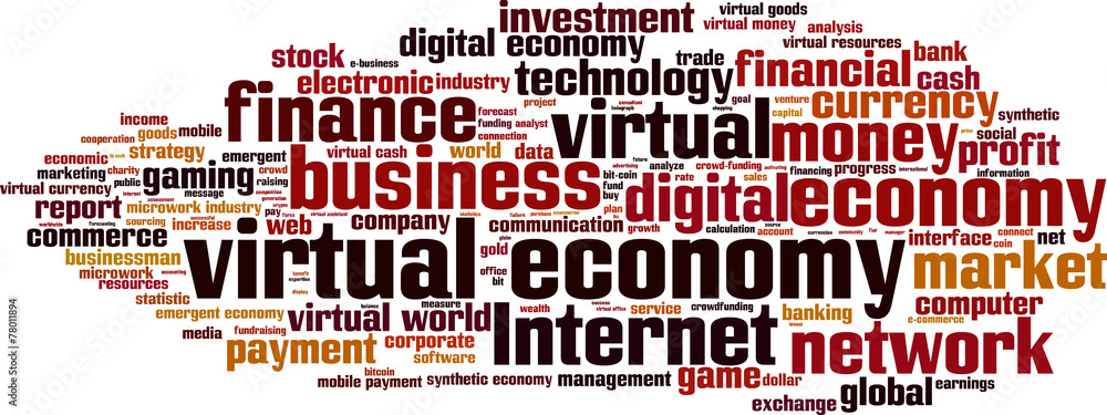 Virtual economy word cloud concept. Vector illustration Virtual economy word cloud concept. Vector illustration