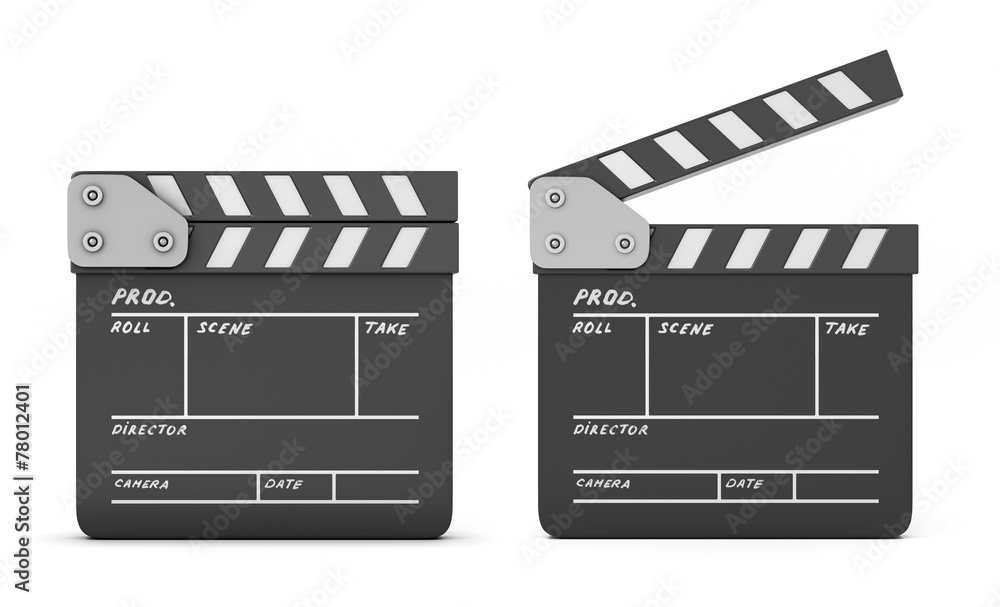 Open and closed clapboards isolated on a white