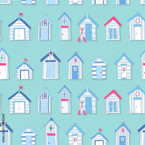 Hand Drawn Beach Huts in a Seamless Pattern