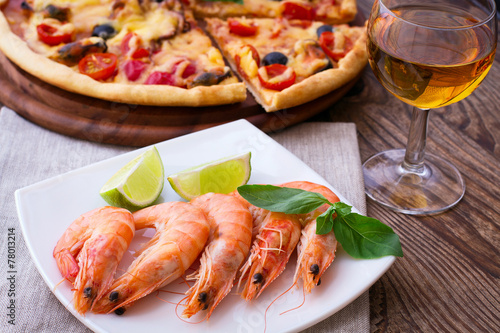 Italian Pizza with seafood.