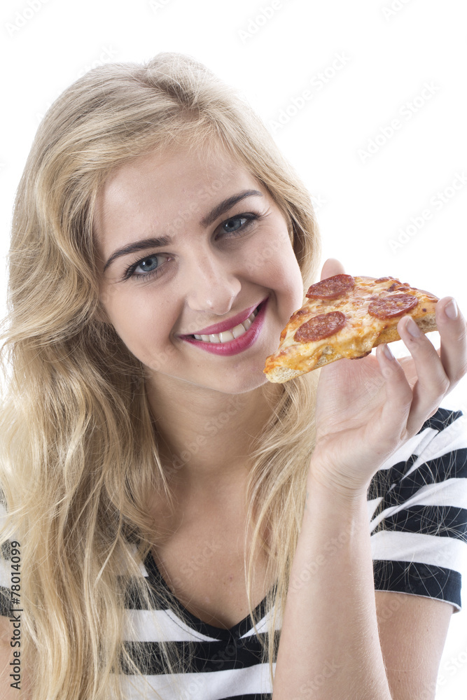 Model Released. Attractive Young Woman Eating Pizza