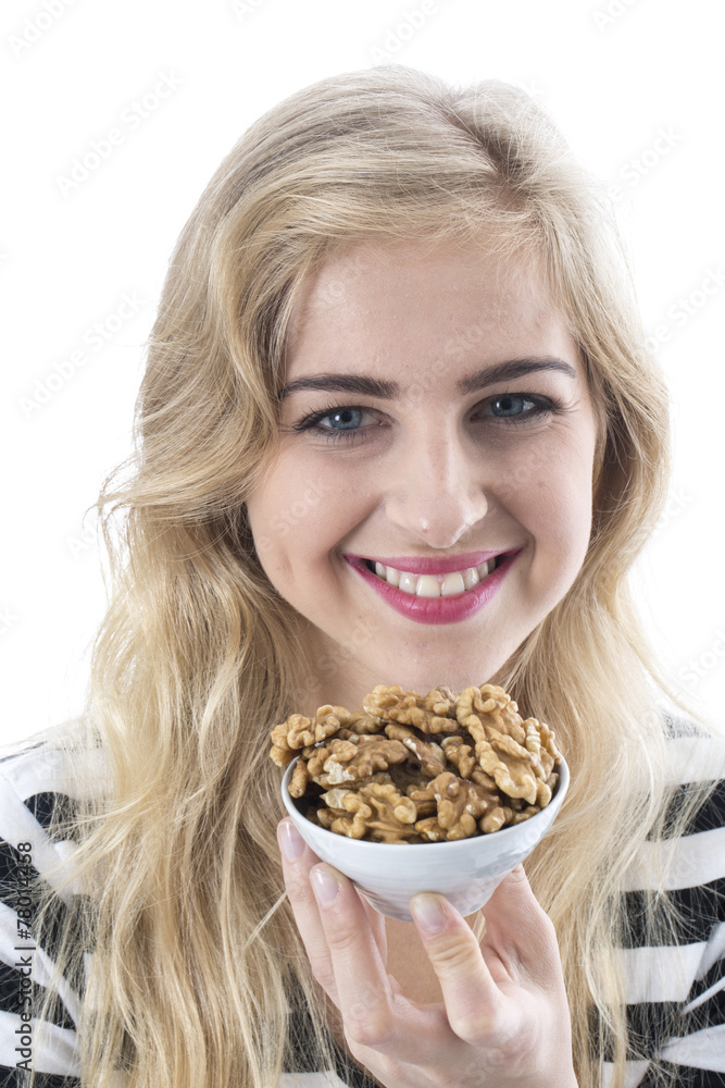 Model Released. Attractive Young Woman Holding Walnuts Model Released. Attractive Young Woman Holding Walnuts