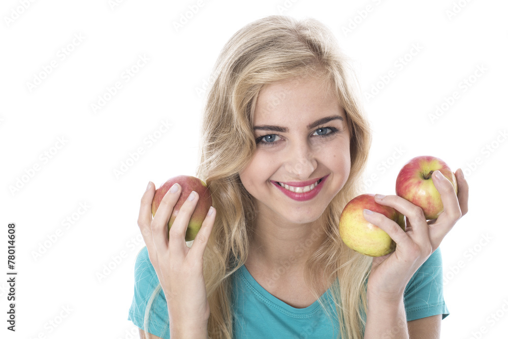Model Released. Attractive Young Woman Holding Apples Model Released. Attractive Young Woman Holding Apples