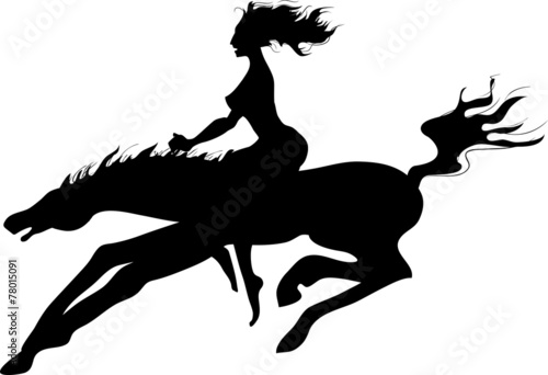 Silhouette of  horsewoman
