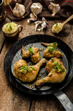 Bio roast chicken with herbs and garlic, couscous